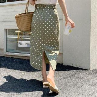 Band-waist Dotted Linen Blend Midi Skirt