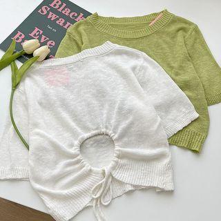 Short-sleeve Cut-out Plain Cropped Knit Top