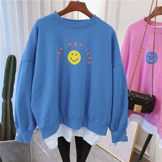 Mock Two-piece Smiley Face Print Sweatshirt