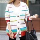 Rainbow-stripe Knit Cardigan Ivory - One Size