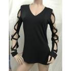 Cutout Side-slit Long-sleeve T-shirt