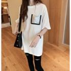 Elbow-sleeve Sequined Paneled Pocket T-shirt