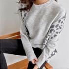 Set: Wool Blend Knit Top + Leopard Scarf