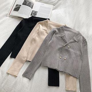 Striped Double-breasted Long-sleeve Knit Cardigan
