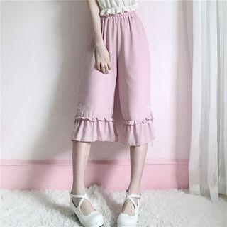 Frill Trim Capri Wide-leg Pants