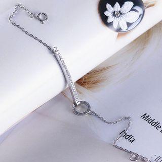925 Sterling Silver Rhinestone Bar Bracelet As Shown In Figure - One Size