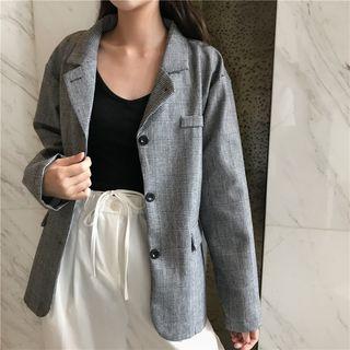 Check Loose-fit Blazer / Plain Wide-leg Pants