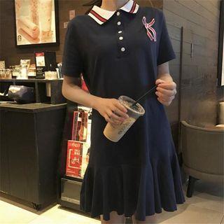 Bow Accent Short Sleeve Polo Shirt Dress