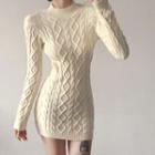 Long Sleeve Mock Neck Open-back Cable-knit Mini Dress