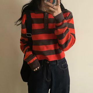Lapel Striped Long-sleeve Top