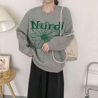 Flower Lettering Knit Sweater