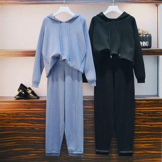 Set: Hooded Sweater + Straight-cut Knit Pants