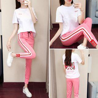 Set: Printed Short-sleeve T-shirt + Drawstring Sweatpants