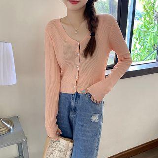 V-neck Plain Button-up Cardigan