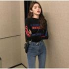 Mock-neck Printed T-shirt