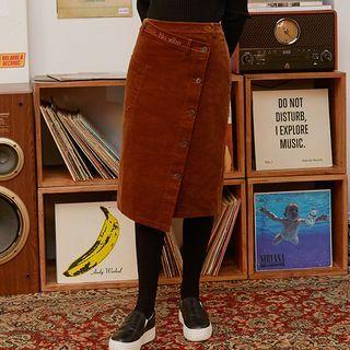 Letter Corduroy Midi Wrap Skirt