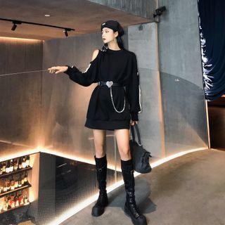 Contrast Trim Cold-shoulder Mini Pullover Dress