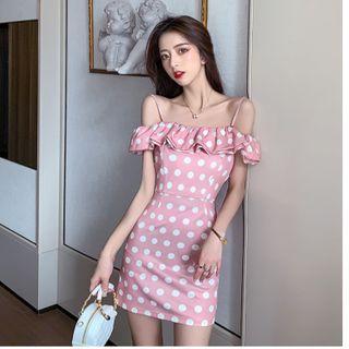 Short-sleeve Cold Shoulder Dotted Dress