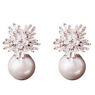925 Sterling Silver Faux Pearl Snowflake Through & Through Earring As Shown In Figure - One Size