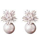 925 Sterling Silver Faux Pearl Snowflake Through & Through Earring As Shown In Figure - One Size