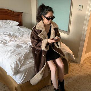 Epaulet Faux-shearling Long Coat Brown - One Size