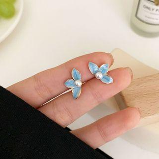 Flower Faux Pearl Alloy Earring 1 Pair - S925 Silver Needle - Earring - Blue - One Size