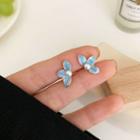 Flower Faux Pearl Alloy Earring 1 Pair - S925 Silver Needle - Earring - Blue - One Size