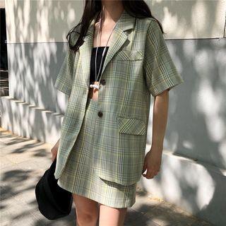 Short-sleeve Plaid Blazer / Plaid Skirt / Plaid Shorts