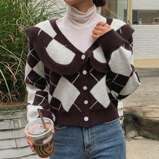 Collared Argyle Patterned Cardigan