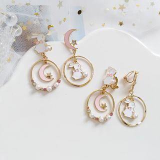 Rabbit & Moon Drop Earring / Clip-on Earring