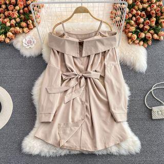 Cold Shoulder Shirt Dress With Sash