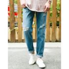 Flat-front Distressed Jeans