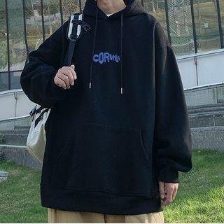 Letter Embroidered Drop-shoulder Hoodie