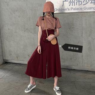 Plain Short-sleeve T-shirt / Crop Wide Leg Pants