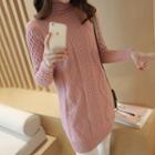 Cable Knit Mock Neck Long Sweater