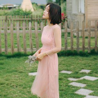Set: Slipdress + 3/4-sleeve Midi Sheer Dress