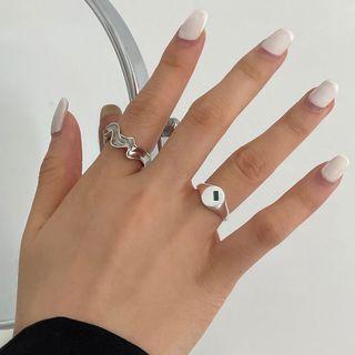 Rhinestone / Wavy Sterling Silver Open Ring