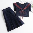 Set: Sailor Collar Top + Pleated Skirt