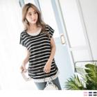 Mock Two Piece Lace Panel Striped Top