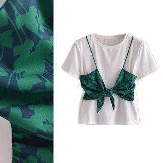 Inset Floral Camisole Short-sleeve Tee