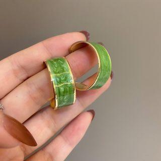 Glaze Open Hoop Earring 1 Pair - S925 Silver Needle Earring - Light Green - One Size