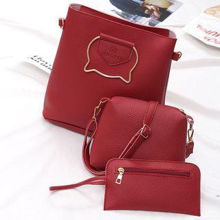 Set: Faux Leather Bucket Bag + Shoulder Bag + Zip Pouch