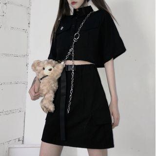 Embroidered Cropped Elbow-sleeve Shirt / Mini A-line Skirt