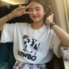 Elbow-sleeve Cow Print T-shirt / Tie Dye Midi Skirt