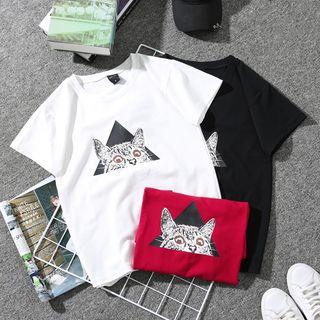 Couple Matching Short-sleeve Cat Print T-shirt