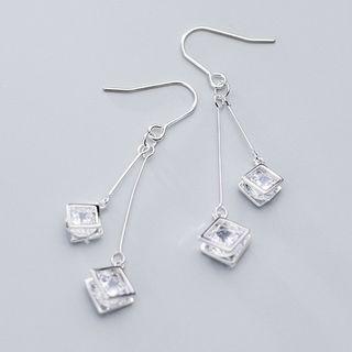 925 Sterling Silver Rhinestone Fringed Earring 1 Pair - S925 Silver - Earring - Silver - One Size