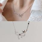 Rhinestone Bow Pendant Necklace 1 Pc - Silver - One Size