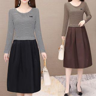 Mock Two-piece Striped Midi A-line Dress
