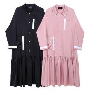 Ruffled Hem Midi A-line Shirtdress