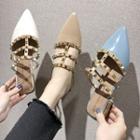 Pointy Toe Studded Low Heel Mules